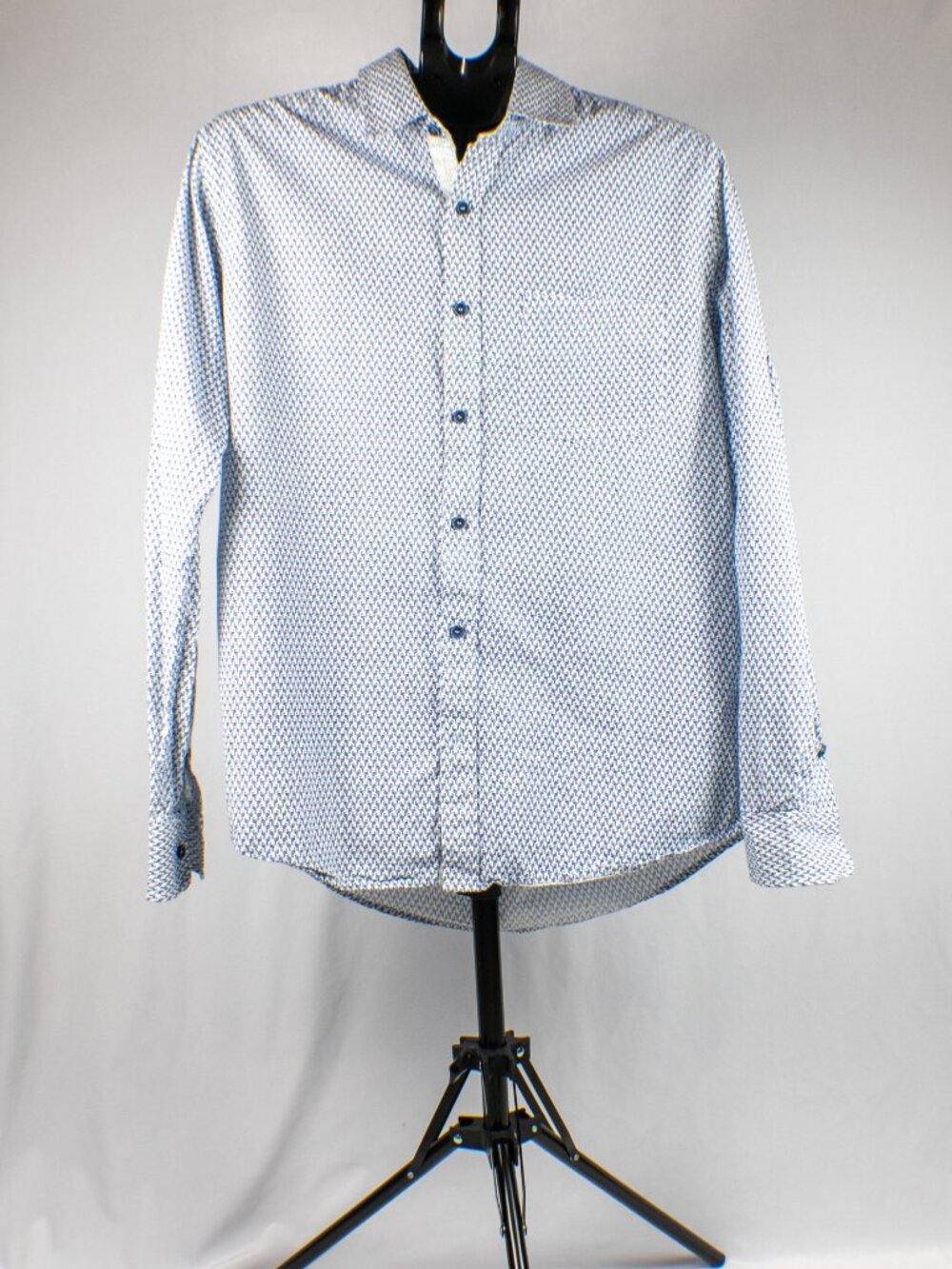 Britches Sport Men's White Blue Geometric Print Long Sleeve Button Down Shirt Si